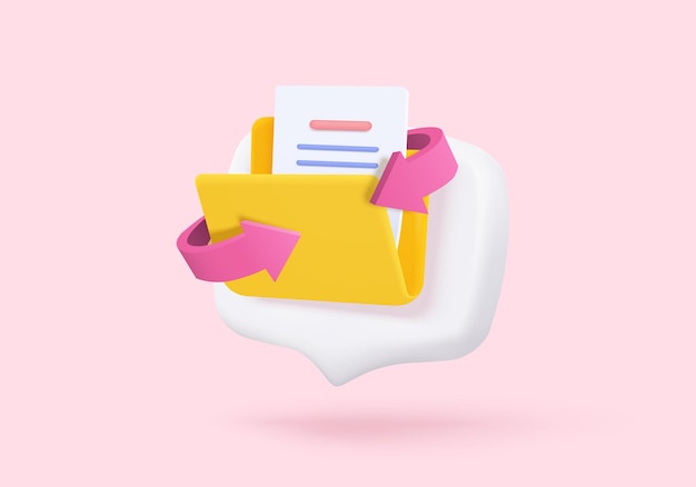 3d file transfer of document in folder file transfer encrypted form connection docs information migration concept Access to remote file and folder 3d document exchange vector render Illustration