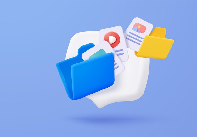 3d file transfer of document in folder file transfer encrypted form connection docs information migration concept Access to remote file and folder 3d document exchange vector render Illustration