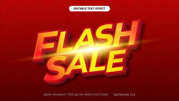 3D Flash Sale Vector yellow editable text Effect red background marketing discount sale