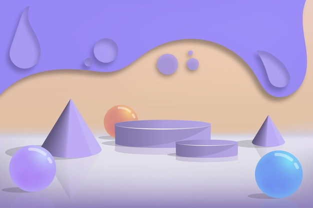 3d fluid wave and geometric shapes podium background