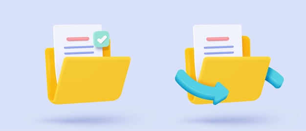 3d folder and paper sheet for management multimedia file cyberspace document efficient work on project plan Image paperwork and video document folder icon 3d picture icon vector render Illustration