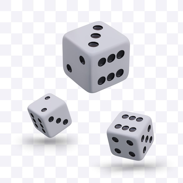 3D gamble game cubes in different positions and sizes