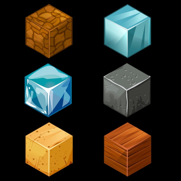 3D Game block Isometric Cubes Set elements