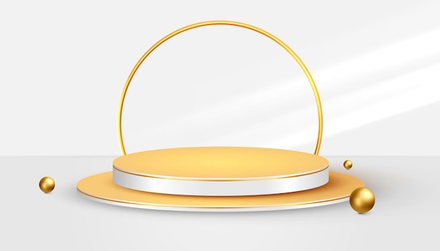 3d golden podium or stage with a spotlight on a white background, the first place, fame.