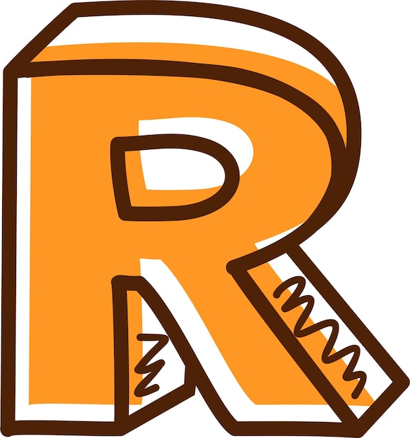 3D Hand Draw Sketch Doodle Line Font Letter R Icon Cartoon Graphic Lettering Type Element