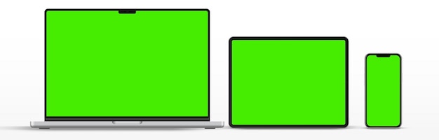 3d high quality modern laptop smartphone tablet mockup for presentation with green chroma key