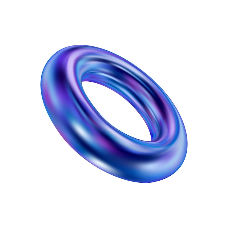 Vektör 3d holographic geometric shape torus metal simple figure on isolated background vector illustration
