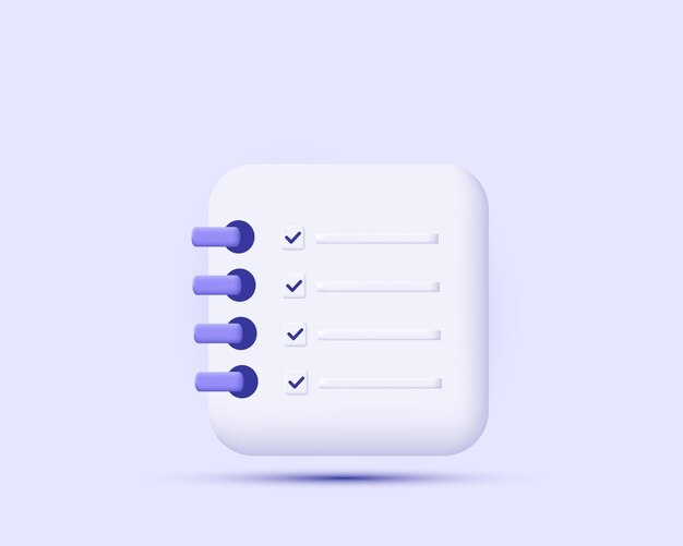 3d icon design violet empty notepad on background