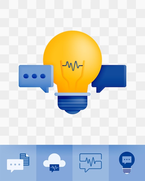 3d icon realistic render style of bulb or lamp in the middle of a chit chat or communication metaphor of ideas to start communication and good networking dialogue can be used for websites apps ads