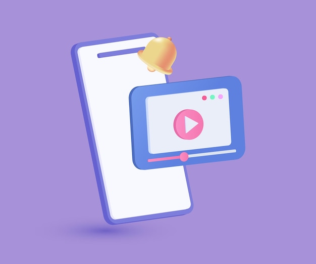 3d icon realistic video live streaming bell alert cartoon style vector design