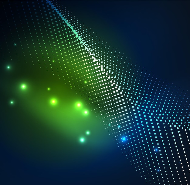 3d illuminated wave of glowing particles hud design element technology digital splash concept