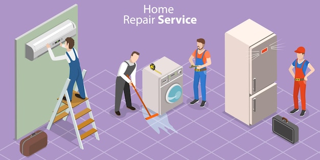 3D Isometric Flat Vector Conceptual Illustration of Professional Home Repair Service