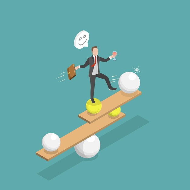3d isometric flat vector conceptual illustration of work life balance
