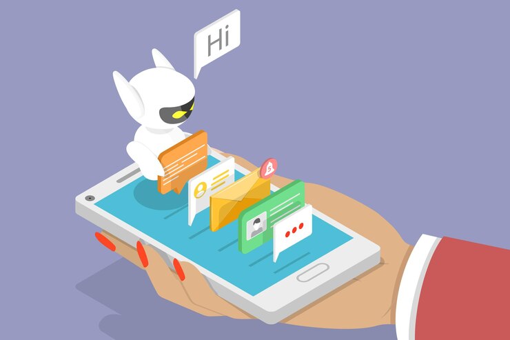Vektör 3d isometric flat vector illustration of mobile chatbot