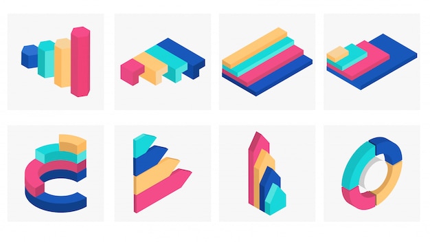3D isometric infographic element set.