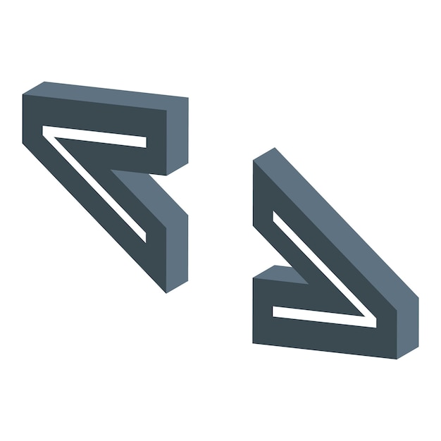 3d isometric left and right arrows pointing opposite directions