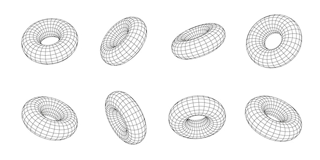 3d isometric outline torus icon set Threedimensional vector illustration