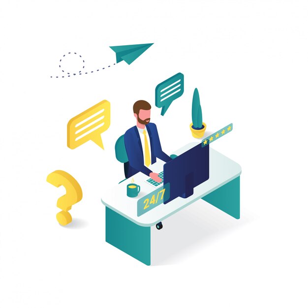 3D Isometrisk illustration af online kundesupport