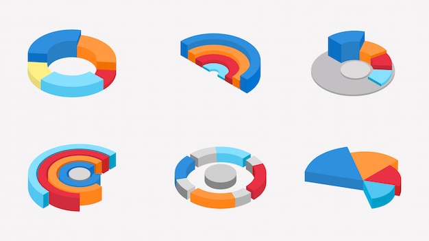 3D izometrik renkli pasta grafik koleksiyonu.