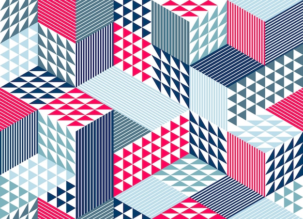 3D-kuber sömlöst mönster vektorbaserad bakgrund, romb- och triangelformade dimensionella block, arkitektur och konstruktion, geometrisk design.