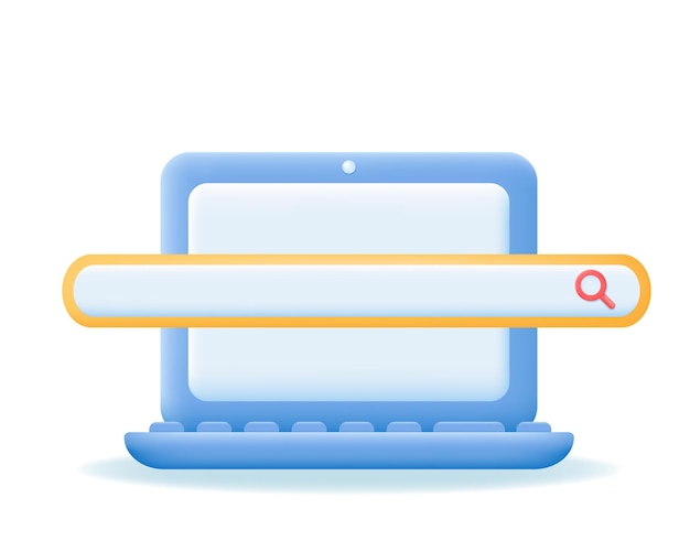 3d Laptop with search line or bubble Navigation search for browser template website analysis concept