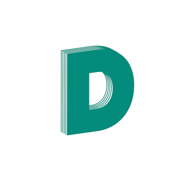 3D Linear modern logo of letter D. Number in the form of a line strip. Linear abstract design