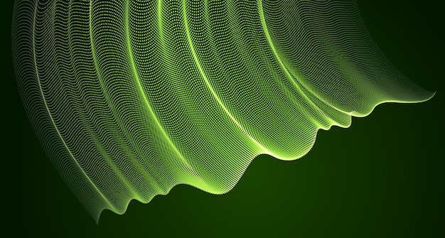 3d magiske partikler mesh array over mørk, transparent tyltekstil på vindstrømning. Runde punkter vektor effekt illustration. Blandet mesh, 3d beroligende roligt tapet.