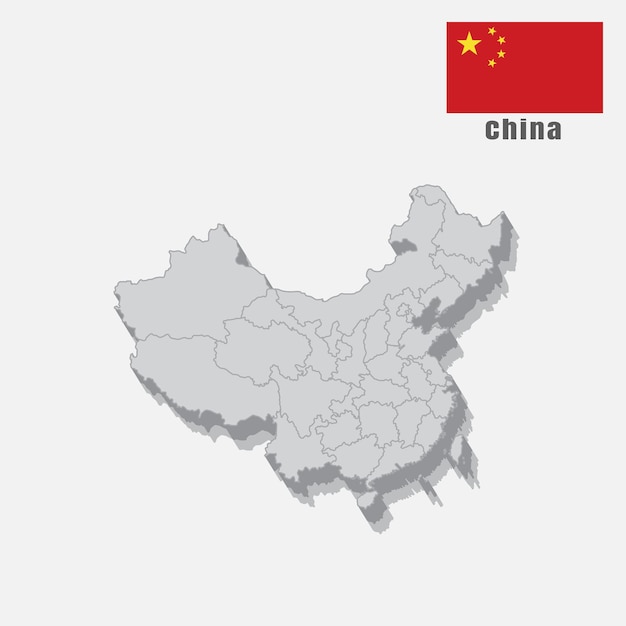 3D map of China with separated sections on a white background