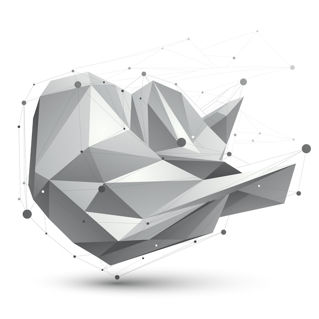 3d mesh modern polygonal abstract object, origami futuristic symbol with lines mesh.