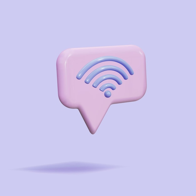 3d minimal pink chatboble på lilla baggrund med WiFi ikon Vektor illustration