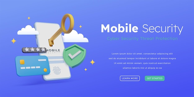 3d mobile security smartphone data and credit cars encryption illustration