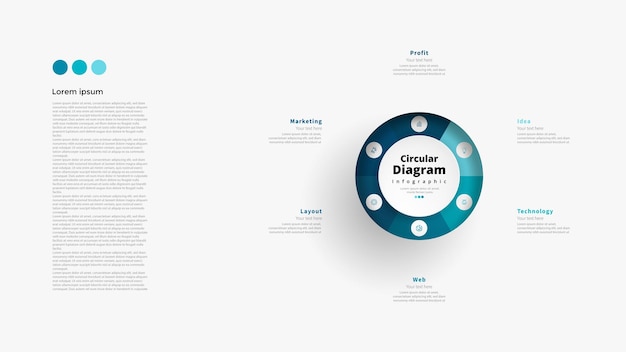 3d modern minimalist elegant clean circular 6 steps editable infographic design template vector