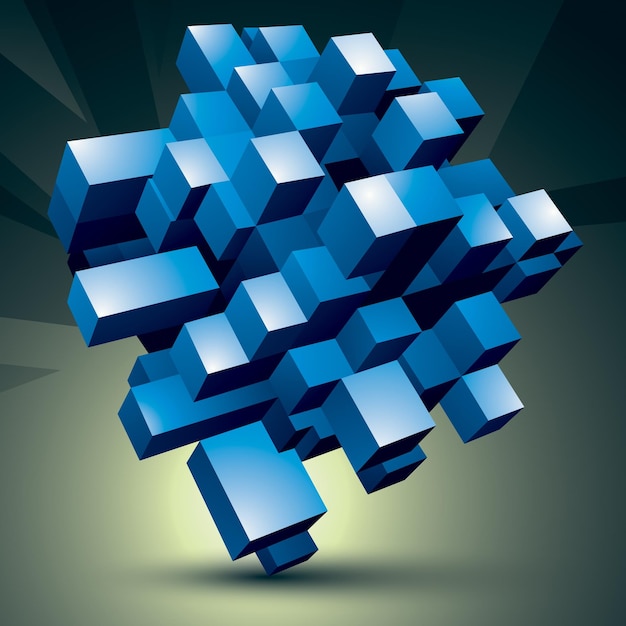 3D modern stylish abstract construction, blue facet object constructed from different geometric parts.