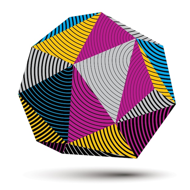 3d modern stylish abstract stripy construction, origami facet vector object constructed from different geometric parts.
