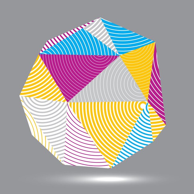 3d modern stylish abstract stripy vector construction, origami facet object constructed from different geometric parts.
