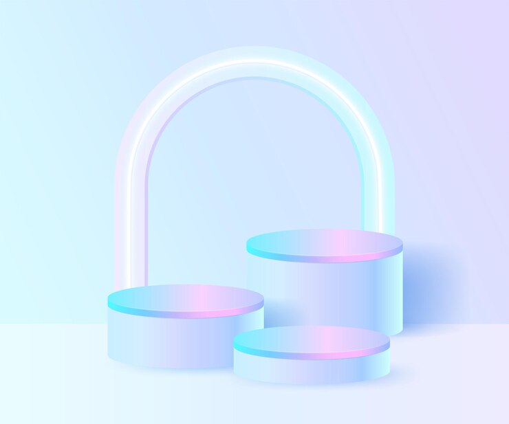 Vektör 3d neon futuristic hologram pedestal in a minimal interior empty bright pink glowing stage