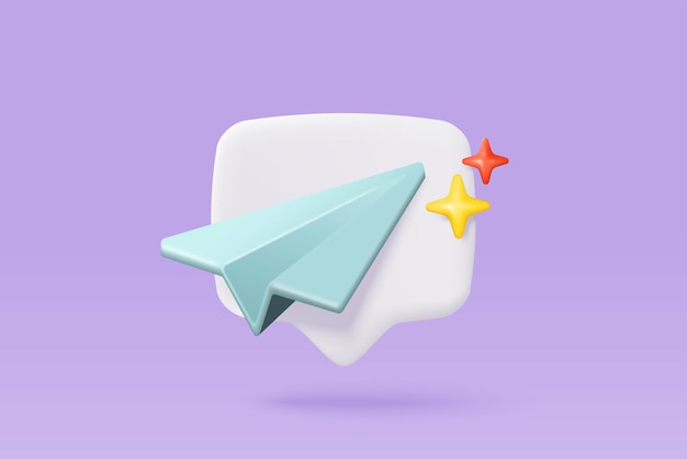 3d paper plane mail icon for send new message Minimal email sent letter to social media online marketing Subscribe to newsletter 3d plane flight icon vector rendering illustration