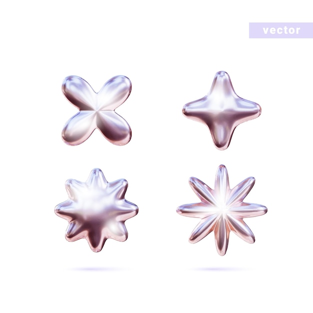 3d pink chrome metal shapesSet of chrome elements for design in Y2K style