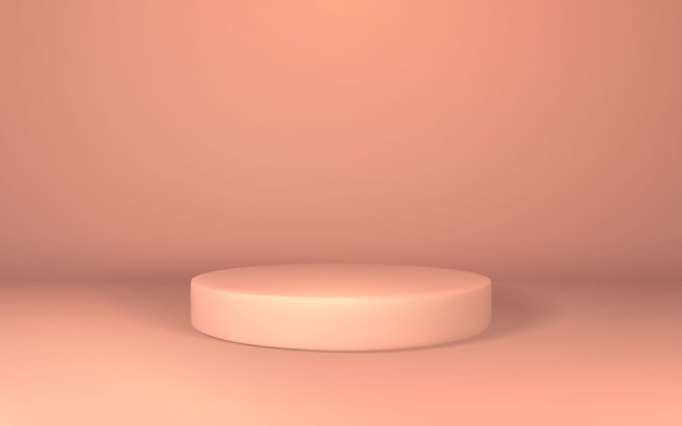 3d pink pedestal. Podium display on empty room. Stage for product on cylinder podium.