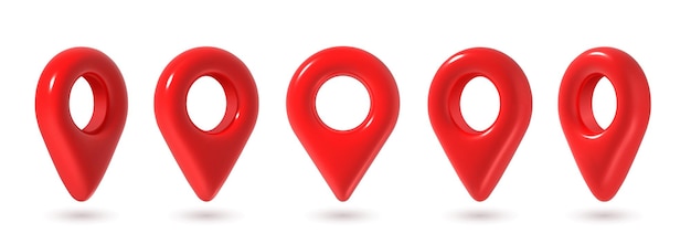 3d pins Red map location pin in various position GPS point Place marker for maps navigation pointer for app Destination glossy realistic icons isolated vector set