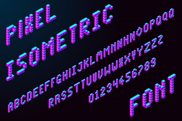 3d pixel isometric font