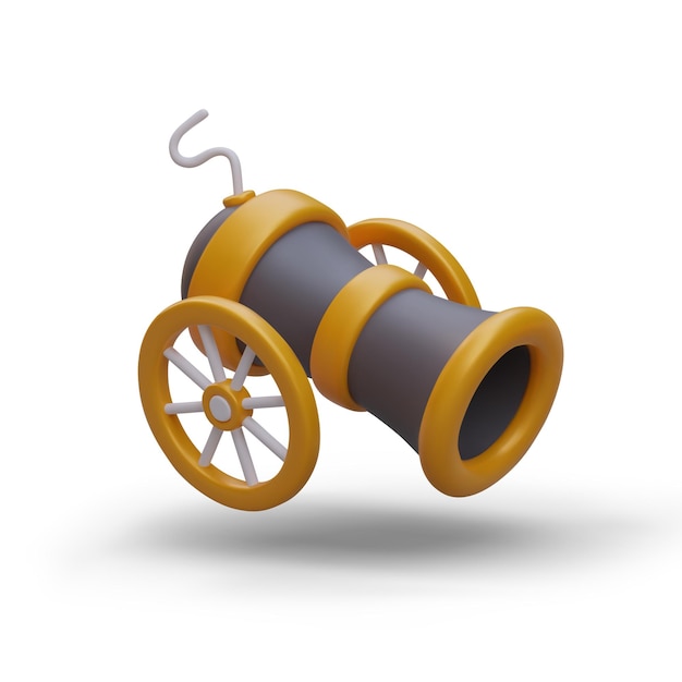 3d realistic ancient cannon on wheels isolated on white background