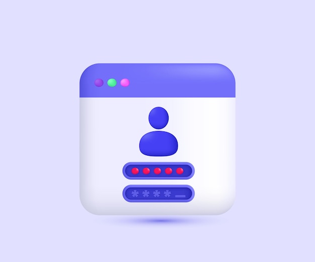 3d realistic icon user login form page browser vector design