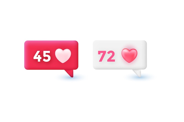 3d Realistic love icons and notifications set
