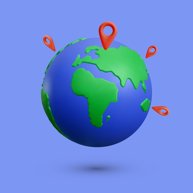 3d realistic red location pointer on global earth vector illustration