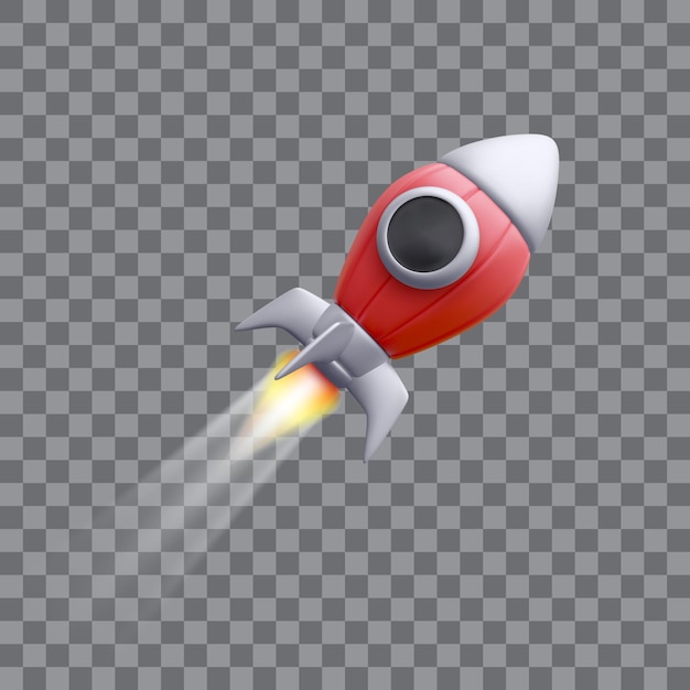 3d red realistic rocket isolated on transparent
