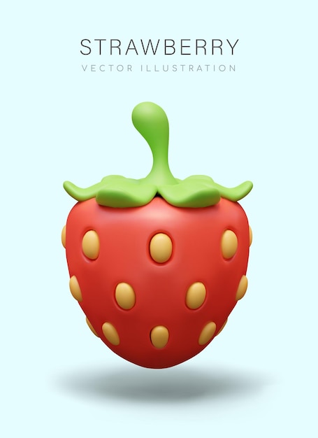 3d red strawberry in cartoon style sweet ripe berry vertical poster