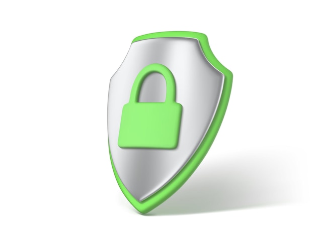 3d render shield with padlock icon concept of privacy good password secure data protection verification system cybersecurity and information network protection vector 3d illustration