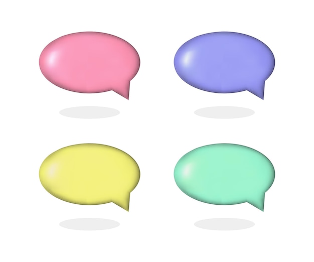 3D render speech bubble isolated on white background Set of 4 speech bubbles in cute pastel colors