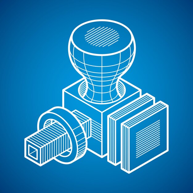 3D-rendering, abstrakt isometrisk konstruktion, polygonal vektorform.